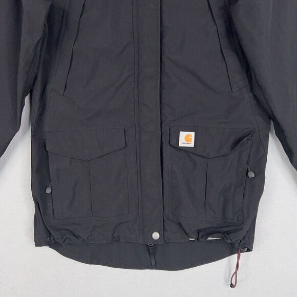 Carhartt Jacket Womens XS Black Storm Defender Hooded Raincoat Thumbhole Work - Picture 4 of 16